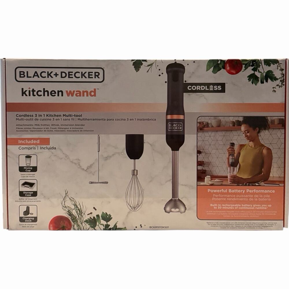BLACK+DECKER Kitchen Wand Cordless 3-in-1 Immersion Blender Whisk Frother